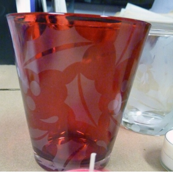 🎄SALE Set / 3 Frosted Etched Holly Leaf Glass Votive Tealight Candle Holders NEW - Picture 2 of 4